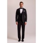 Ysf Erkek Siyah Şal Yaka Yelekli Slim Fit Damatlık - 46 / 6 - 6 Drop