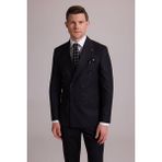 Ysf Erkek Siyah Slim Fit Çizgili Kruvaze Yün Takım Elbise