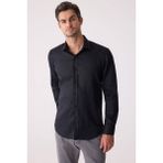 Ysf Erkek Siyah Slim Fit Klasik Yaka Keten Gömlek - 2XL