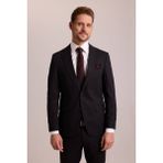 Ysf Erkek Siyah Slim Fit Yünlü Likralı Mono Yaka Takım Elbise - 52 / 6 - 6 Drop
