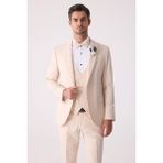 Ysf Erkek Slim Fit Sivri Yaka Yelekli Damatlık - 54 / 6 - Bej