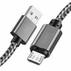 YSJJZRL Mikro USB Kablosu, (1,0 m) Dayanıklı Naylon Örgülü Android Şarj Kablosu, USB A'dan USB'ye Mikro Cihazlara Uygundur-Gri