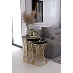 ysnn aksesuar ENJOY 3'LÜ GOLD (ALTIN) RENK SİYAH TENPERLİ CAM ZİGON SEHPA