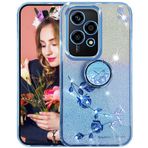 Ysnzaq Honor 200 Lite 5G 6,7 inç için Çiçek Kılıfı, Kadınlar Kızlar için, Bling Glitter Çiçek Yumuşak TPU Silikon İnce Şeffaf Darbeye Dayanıklı Kılıf, Honor 200 Lite için Halka Destek Çubuğu ile.