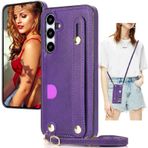 Ysnzaq Samsung Galaxy S24 Plus için Crossbody Kılıf, PU Deri Çıkarılabilir Destek Stantlı Ayarlanabilir Boyun Kordonu Askı Cüzdan Kadın Kız Çocuk Darbeye Dayanıklı Kılıf Samsung S24 Plus / S24+.ZY Mor