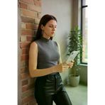 ystekno NilavmLS-LUXIM-7309 Kadın Antrasit Gri Kolsuz Balıkçı Yaka Basic Bluz