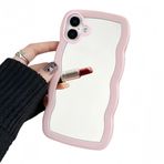 YTanazing iPhone 16 için Ayna Kılıf, Sevimli Kıvırcık Dalgalı Çerçeve Şekli Aynalı Arka Kılıf Kadınlar Kızlar için Makyaj Darbeye Dayanıklı Koruyucu Telefon Kılıfları iPhone 16-6.1 inç, Pembe