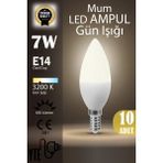 YTE 10 Adet Kaliteli Gün Işığı 7W Mum LED Ampul E14 Duy
