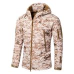 YuanDian Erkek Taktik Kamuflaj Softshell Ceket Sonbahar Kış Dış Mekan Ordu Askeri Polar Ceket Su Geçirmez Rüzgar Geçirmez Sıcak Kapüşonlu Trekking Yürüyüş Kayak Montu Avcılık Mantosu, Çöl kamuflajı, S