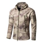 YuanDian Erkek Taktik Kamuflaj Softshell Ceket Sonbahar Kış Dış Mekan Ordu Askeri Polar Ceket Su Geçirmez Rüzgar Geçirmez Sıcak Kapüşonlu Trekking Yürüyüş Kayak Montu Avcılık Mantosu, Gri Harabeler, M