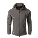 YuanDian Erkek Taktik Kamuflaj Softshell Ceket Sonbahar Kış Dış Mekan Ordu Askeri Polar Ceket Su Geçirmez Rüzgar Geçirmez Sıcak Kapüşonlu Trekking Yürüyüş Kayak Montu Avcılık Mantosu, Gri, S