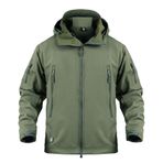 YuanDian Erkek Taktik Kamuflaj Softshell Ceket Sonbahar Kış Dış Mekan Ordu Askeri Polar Ceket Su Geçirmez Rüzgar Geçirmez Sıcak Kapüşonlu Trekking Yürüyüş Kayak Montu Avcılık Mantosu, Yeşil., XL