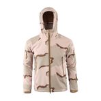 YuanDian Erkek taktik softshell polar ceket, kamuflaj, askeri kapüşonlu sweatshirt, dış mekan, yürüyüş, kamp, sıcak iç astar, rüzgar geçirmez, su geçirmez, manto, ceket, kayak montu, üç renkli, çöl L