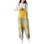 YuanDian Kadın Denim Tulum Geniş Bacak Baskılı Büyük Bedenler Tulum Kot Tulum Kot Boyfriend Bol Kesim Annelik Büyük Tulum Pantolon 14# Sarı, 14 # Sarı, Tek Beden