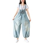 YuanDian Kadın Tulum Kot Geniş Bacak Büyük Bedenler Denim Tulum Tulum Kot Boyfriend Bol Kesim Hamilelik Büyük Tulum Pantolon 18# Açık Mavi, 18# Açık mavi, Tek Beden