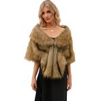 YuanDiann Bayanlar Faux kürk panço gelin düğün şal örtbas zarif yumuşak sıcak kadın Bolero akşam töreni elbise sahte kürk omuz silkme çözgü pelerinler, Yellow, One Size