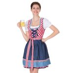 YuanDiann Dirndl kadın geleneksel elbise, midi set, 4 parça, kareli baskı, Oktoberfest Bavyera karnaval partisi kostümü, Dirndl bluzu, elbise + bluz + önlük + kemer, Kırmızı, L