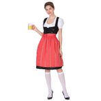 YuanDiann Dirndl kadın kostüm elbisesi, midi set, 3 parça, Oktoberfest geleneksel Bavyera karnaval partisi, nakış, hizmetçi kostümü, elbise + bluz + önlük, Kırmızı, L