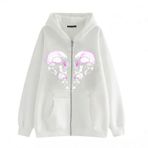 YuanDiann Erkek Kadın Y2K Fermuarlı Kapüşonlu Ceket Kafatası Kelebek Baskılı Retro 90'lar Kadife Astar Fermuarlı Kapüşonlu Sweatshirt Sweat Ceket, Beyaz 3 #, S