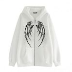 YuanDiann Erkek Kadın Y2K Fermuarlı Kapüşonlu Ceket Kafatası Kelebek Baskılı Retro 90'lar Kadife Astar Fermuarlı Kapüşonlu Sweatshirt Sweat Ceket, Beyaz 6 #, L