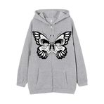 YuanDiann Erkek Kadın Y2K Fermuarlı Kapüşonlu Ceket Kafatası Kelebek Baskılı Retro 90'lar Kadife Astar Fermuarlı Kapüşonlu Sweatshirt Sweat Ceket, Gri 2 #, XL