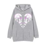 YuanDiann Erkek Kadın Y2K Fermuarlı Kapüşonlu Ceket Kafatası Kelebek Baskılı Retro 90'lar Kadife Astar Fermuarlı Kapüşonlu Sweatshirt Sweat Ceket, Gri 3 #, M