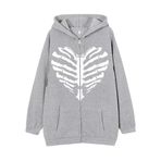 YuanDiann Erkek Kadın Y2K Fermuarlı Kapüşonlu Ceket Kafatası Kelebek Baskılı Retro 90'lar Kadife Astar Fermuarlı Kapüşonlu Sweatshirt Sweat Ceket, Gri 5 #, S