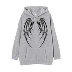 YuanDiann Erkek Kadın Y2K Fermuarlı Kapüşonlu Ceket Kafatası Kelebek Baskılı Retro 90'lar Kadife Astar Fermuarlı Kapüşonlu Sweatshirt Sweat Ceket, Gri 6 #, L