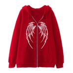 YuanDiann Erkek Kadın Y2K Fermuarlı Kapüşonlu Ceket Kafatası Kelebek Baskılı Retro 90'lar Kadife Astar Fermuarlı Kapüşonlu Sweatshirt Sweat Ceket, Kırmızı 3 #, M
