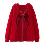 YuanDiann Erkek Kadın Y2K Fermuarlı Kapüşonlu Ceket Kafatası Kelebek Baskılı Retro 90'lar Kadife Astar Fermuarlı Kapüşonlu Sweatshirt Sweat Ceket, Kırmızı 4 #, M