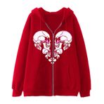 YuanDiann Erkek Kadın Y2K Fermuarlı Kapüşonlu Ceket Kafatası Kelebek Baskılı Retro 90'lar Kadife Astar Fermuarlı Kapüşonlu Sweatshirt Sweat Ceket, Kırmızı 6 #, XL