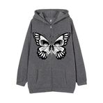 YuanDiann Erkek Kadın Y2K Fermuarlı Kapüşonlu Ceket Kafatası Kelebek Baskılı Retro 90'lar Kadife Astar Fermuarlı Kapüşonlu Sweatshirt Sweat Ceket, Koyu Gri 2 #, XL