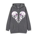 YuanDiann Erkek Kadın Y2K Fermuarlı Kapüşonlu Ceket Kafatası Kelebek Baskılı Retro 90'lar Kadife Astar Fermuarlı Kapüşonlu Sweatshirt Sweat Ceket, Koyu Gri 3 #, XL