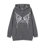 YuanDiann Erkek Kadın Y2K Fermuarlı Kapüşonlu Ceket Kafatası Kelebek Baskılı Retro 90'lar Kadife Astar Fermuarlı Kapüşonlu Sweatshirt Sweat Ceket, koyu gri, M