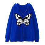 YuanDiann Erkek Kadın Y2K Fermuarlı Kapüşonlu Ceket Kafatası Kelebek Baskılı Retro 90'lar Kadife Astar Fermuarlı Kapüşonlu Sweatshirt Sweat Ceket, Mavi 3 #, L