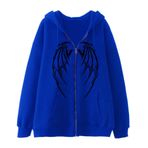 YuanDiann Erkek Kadın Y2K Fermuarlı Kapüşonlu Ceket Kafatası Kelebek Baskılı Retro 90'lar Kadife Astar Fermuarlı Kapüşonlu Sweatshirt Sweat Ceket, Mavi 4 #, XL