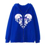 YuanDiann Erkek Kadın Y2K Fermuarlı Kapüşonlu Ceket Kafatası Kelebek Baskılı Retro 90'lar Kadife Astar Fermuarlı Kapüşonlu Sweatshirt Sweat Ceket, Mavi 5 #, M