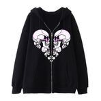 YuanDiann Erkek Kadın Y2K Fermuarlı Kapüşonlu Ceket Kafatası Kelebek Baskılı Retro 90'lar Kadife Astar Fermuarlı Kapüşonlu Sweatshirt Sweat Ceket, Siyah 3 #, 3XL