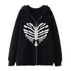 YuanDiann Erkek Kadın Y2K Fermuarlı Kapüşonlu Ceket Kafatası Kelebek Baskılı Retro 90'lar Kadife Astar Fermuarlı Kapüşonlu Sweatshirt Sweat Ceket, Siyah 5 #, XL