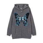 YuanDiann Erkek Kadın Y2K Fermuarlı Kapüşonlu Kelebek Baskılı Ceket 90'lar Retro Sonbahar Kış Fermuarlı Sweatshirt Kadife Astarlı Kapüşonlu Sweat Ceket, koyu gri, 3XL