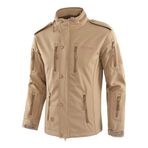 YuanDiann Erkek kamuflaj Softshell taktik ceket, kapüşonlu, su geçirmez, polar astar, sıcak, rüzgar geçirmez, yağmura dayanıklı, dış mekan, ordu, trekking, av, yürüyüş mantosu, Haki., XXL
