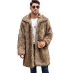 YuanDiann Erkek Sonbahar Kış Uzun Faux Kürk Ceket Yaka Yumuşak Sıcak Yapay Kürk Ceket Kabarık Sahte Kürk Dış Giyim Parka, Yellow, 3XL