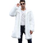 YuanDiann Erkek Sonbahar Kış Uzun Suni Kürk Kaban Yaka Yumuşak Sıcak Yapay Kürk Ceket Kabarık Sahte Kürk Dış Giyim Parka Beyaz 3XL, Beyaz, 3XL, Beyaz, 3XL