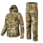 YuanDiann Erkek taktik kamuflaj softshell ceket ve yürüyüş pantolonu, 2 parçalı set, polar astar, sıcak, su geçirmez, rüzgar geçirmez, dış mekan, ordu, trekking, av, manto ve pantolon, CP., L