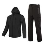 YuanDiann Erkek taktik kamuflaj softshell ceket ve yürüyüş pantolonu, 2 parçalı set, polar astar, sıcak, su geçirmez, rüzgar geçirmez, dış mekan, ordu, trekking, av, manto ve pantolon, Siyah, L