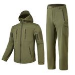 YuanDiann Erkek taktik kamuflaj softshell ceket ve yürüyüş pantolonu, 2 parçalı set, polar astar, sıcak, su geçirmez, rüzgar geçirmez, dış mekan, ordu, trekking, av, manto ve pantolon, Yeşil., L