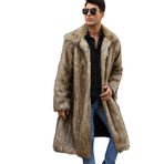 YuanDiann Erkek Uzun Faux Kürk Sonbahar Kış Yaka Yumuşak Sıcak Yapay Kürk Hendek Sahte Kürk Kabarık Kabanlar Parka, Yellow, XL