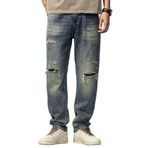 YuanDiann Erkek yırtık kot pantolon, Y2K retro düz bacaklı bol kot pantolon, retro sokak tarzı görünümlü, rahat ve modaya uygun yama delikli kot pantolon, erkekler için, Mavi 14#, 38