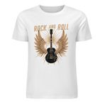 YuanDiann Gitar Rock and Roll erkek tişörtü, vintage müzik hayranları için tişört, pamuk, kısa kollu, yuvarlak yaka, rock severler için ideal, Beyaz, 3XL