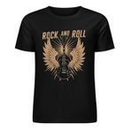 YuanDiann Gitar Rock and Roll erkek tişörtü, vintage müzik hayranları için tişört, pamuk, kısa kollu, yuvarlak yaka, rock severler için ideal, Siyah, XXL